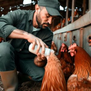 A Farmer giving the best probiotics for chickens